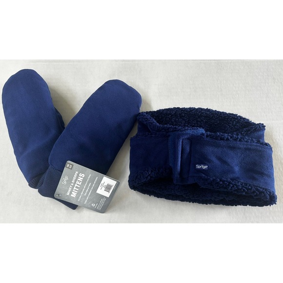 Sprigs Sherpa & Minky 3 In One Polar Band It & Matching Mittens NEW NWT Navy BxA - Picture 1 of 9